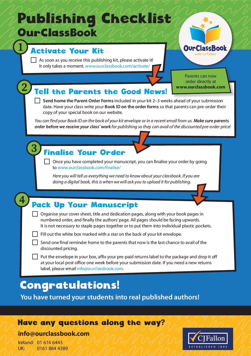 OurClassBook Teacher Checklist for Publishing Classbooks